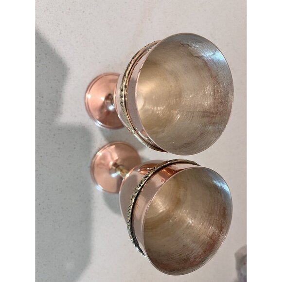 Set of 2 Orfe Mexican? Copper over Silver Wine Goblets Brass Stems Mixed Metals - Picture 9 of 14